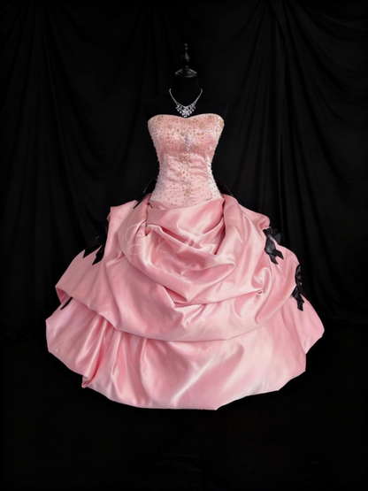 Cute Prom Dress Pink Strapless Pleated Ball Gown Quinceanera Dress Birthday Outfits     D3801