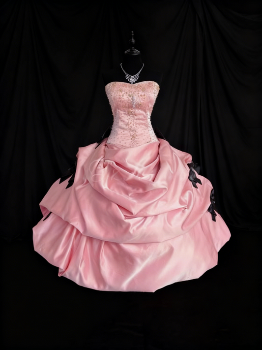 Cute Prom Dress Pink Strapless Pleated Ball Gown Quinceanera Dress Birthday Outfits     D3801