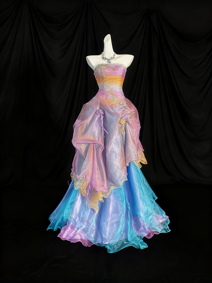 Colorful Prom Dress Strapless Pleated Evening Dress Quinceanera Dress Birthday Outfits   D3801