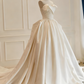 Minimalist Wedding Dress Asymmetrical Neck Pleated Wedding Dress  D3807