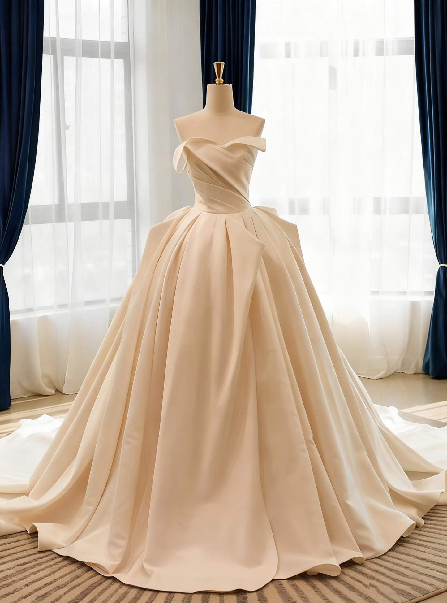 Minimalist Wedding Dress Asymmetrical Neck Pleated Wedding Dress  D3807