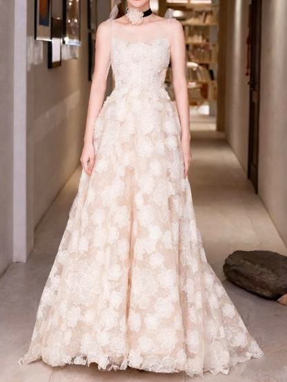 New Design Prom Dress Spaghetti Straps Flower Evening Dress Gala Dress Birthday Party Dress   D3808