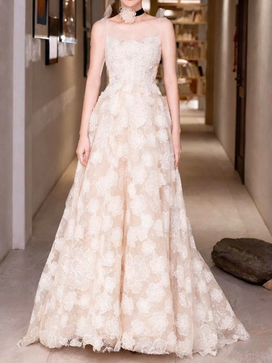 New Design Prom Dress Spaghetti Straps Flower Evening Dress Gala Dress Birthday Party Dress   D3808