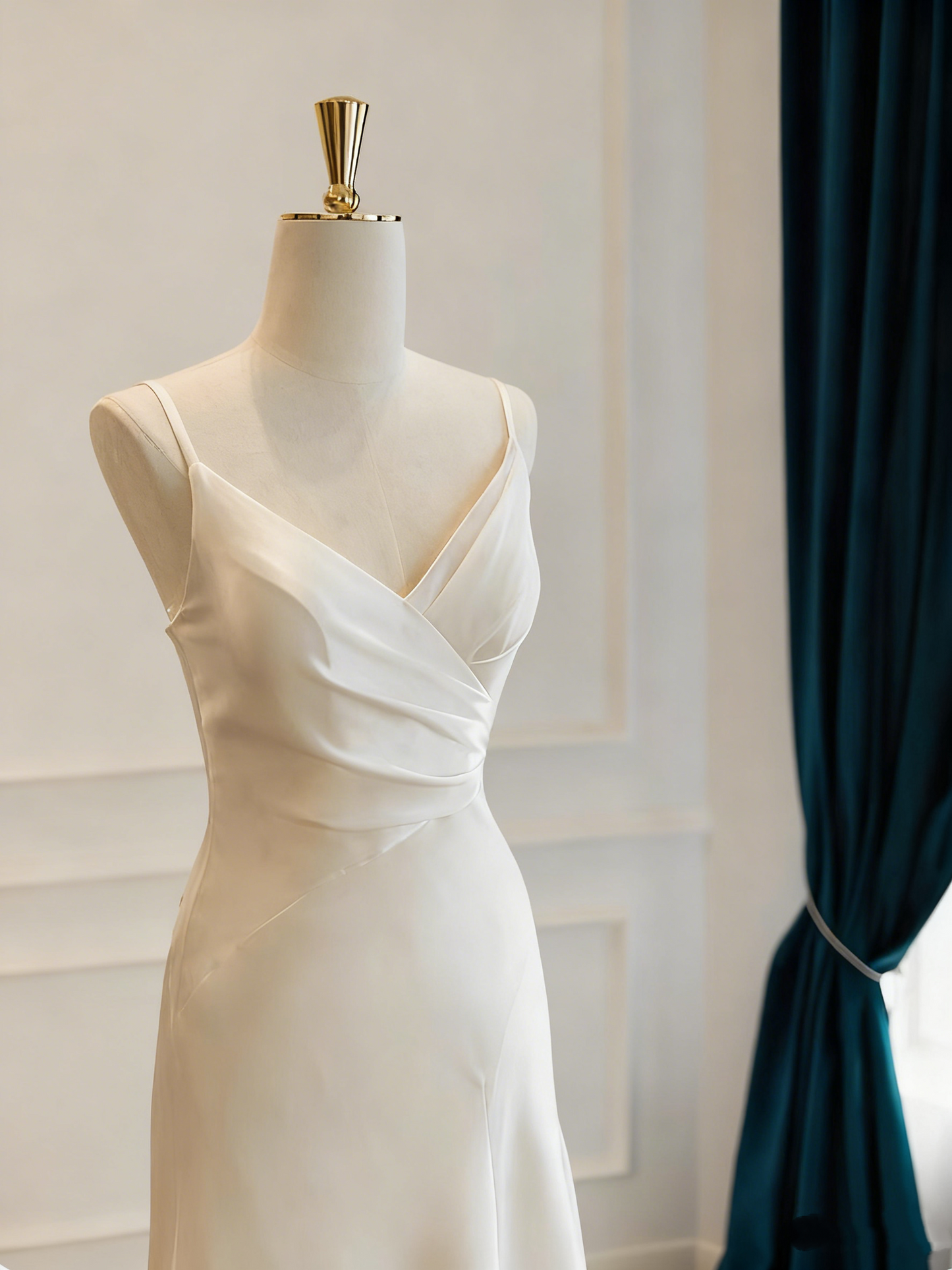 Minimalist Wedding Dress V-neck Pleated Wedding Dress  D3810