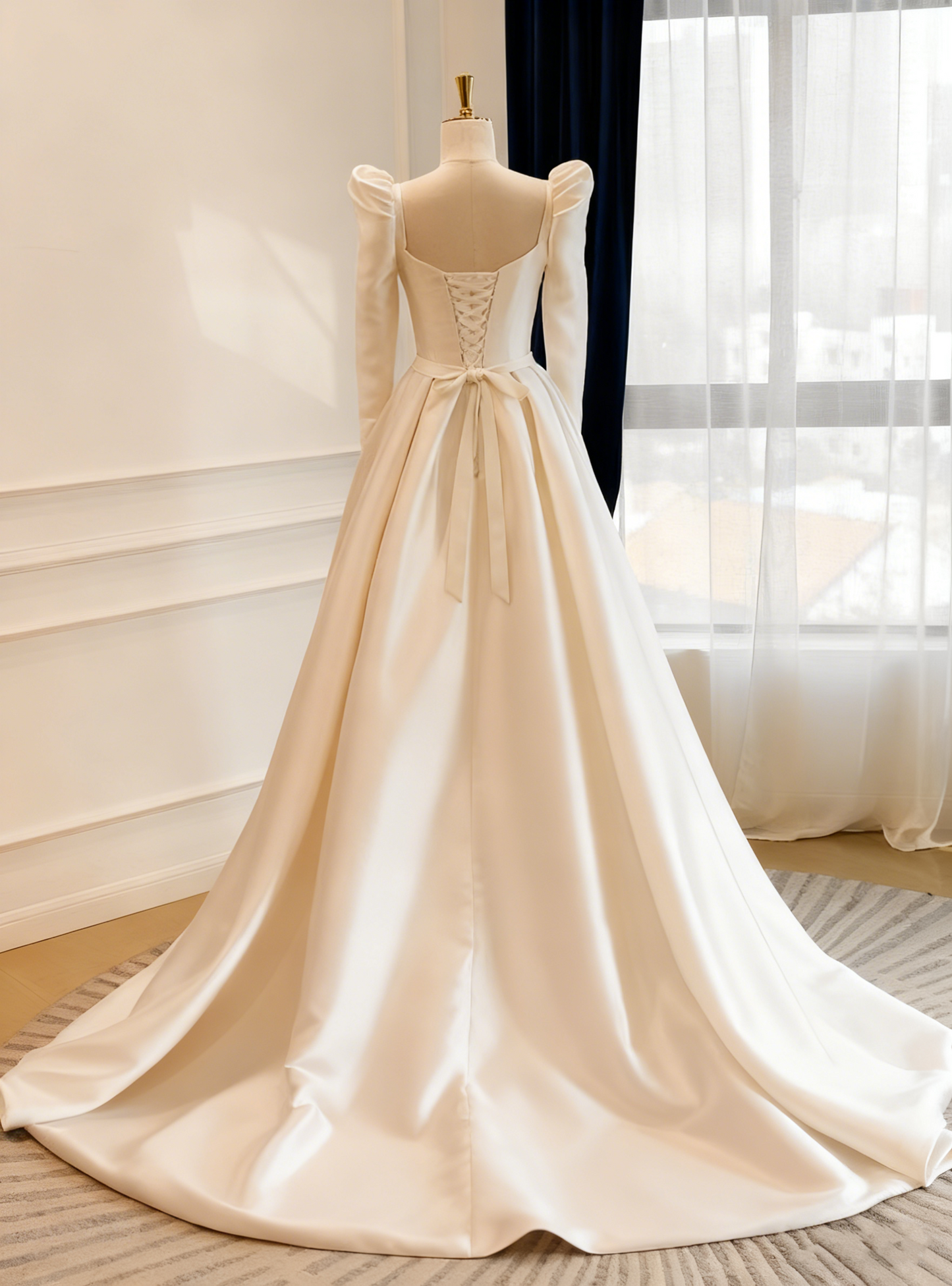 Vintage Wedding Dress Long Sleeves Pleated Wedding Dress  D3812