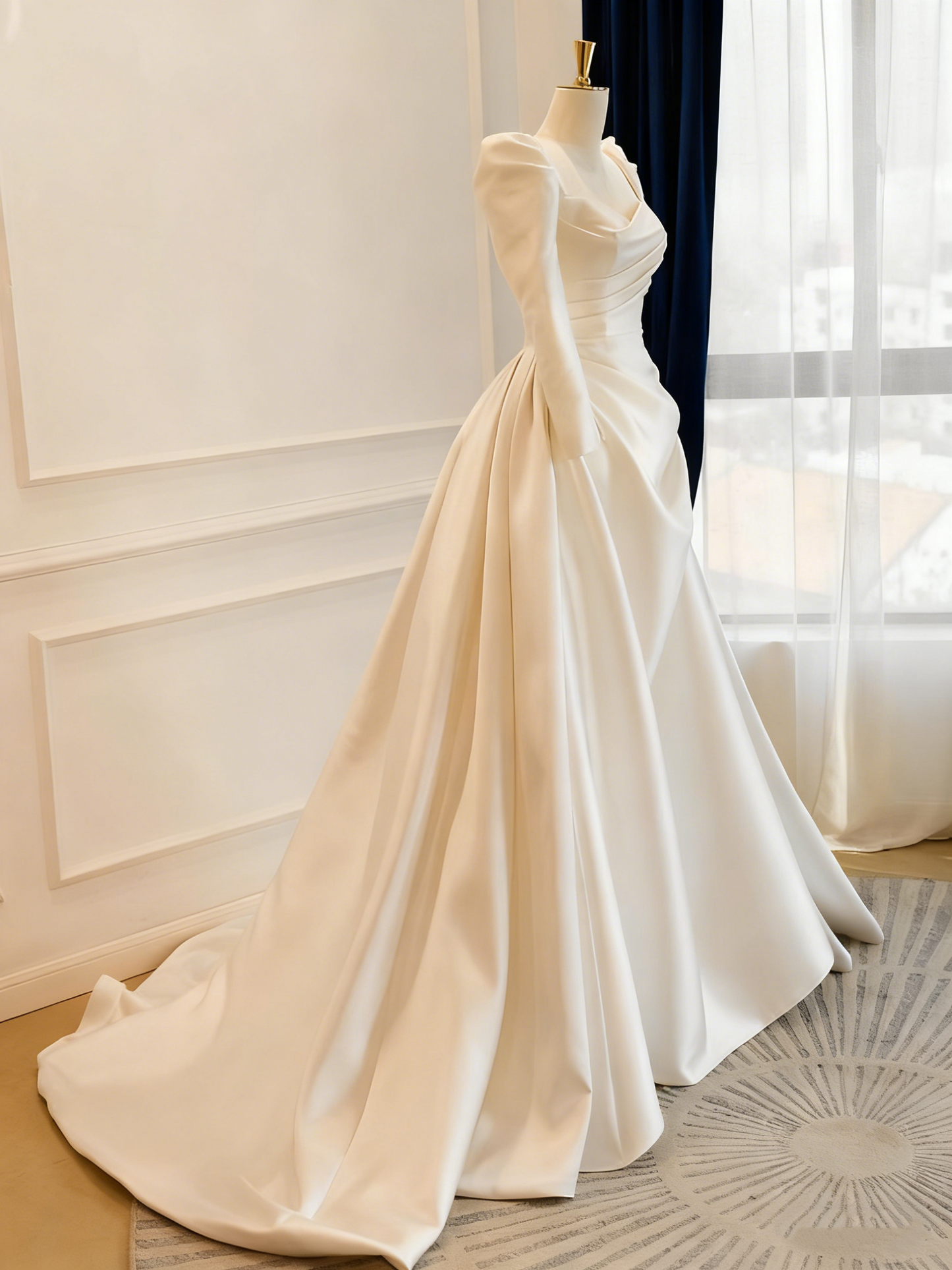 Vintage Wedding Dress Long Sleeves Pleated Wedding Dress  D3812
