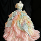 Pretty Prom Dress Strapless Pleated Flower Evening Dress Sweet 16 Dress Birthday Outfits     D3814
