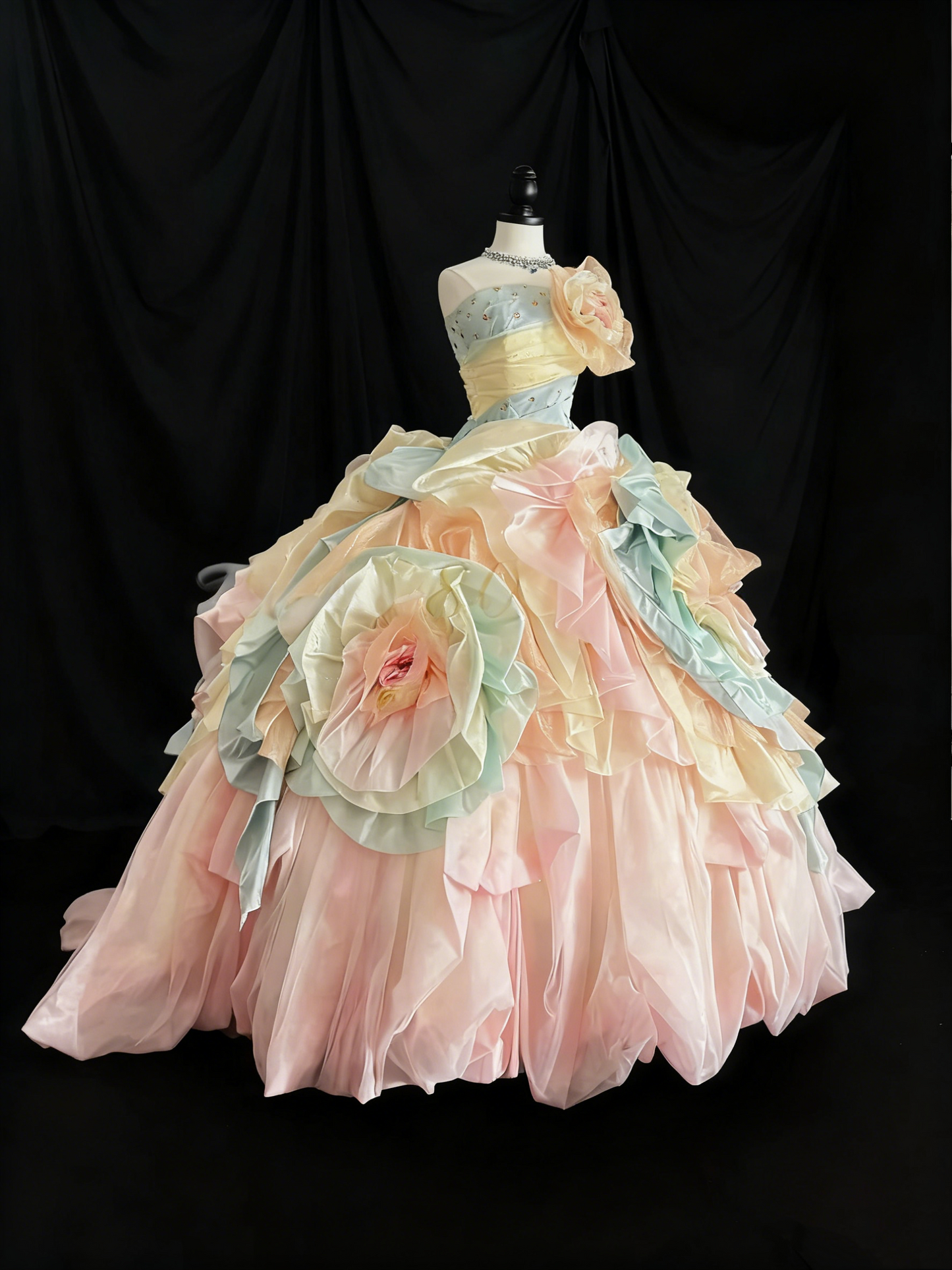 Pretty Prom Dress Strapless Pleated Flower Evening Dress Sweet 16 Dress Birthday Outfits     D3814