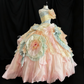 Pretty Prom Dress Strapless Pleated Flower Evening Dress Sweet 16 Dress Birthday Outfits     D3814
