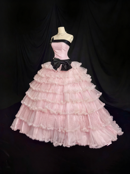 Beauty Prom Dress Strapless Pleated Tulle Ball Gown Quinceanera Dress Birthday Outfits     D3815