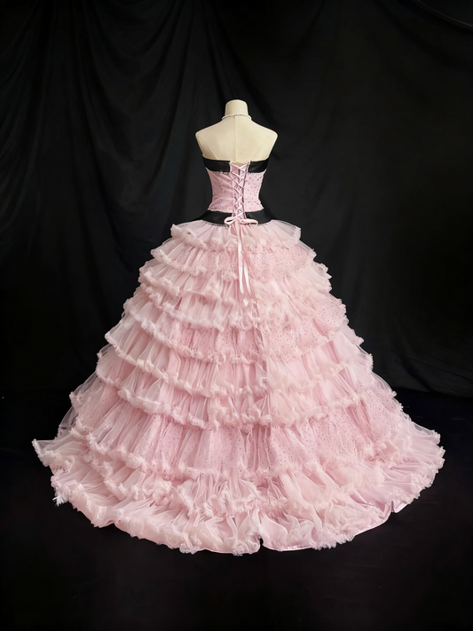 Beauty Prom Dress Strapless Pleated Tulle Ball Gown Quinceanera Dress Birthday Outfits     D3815