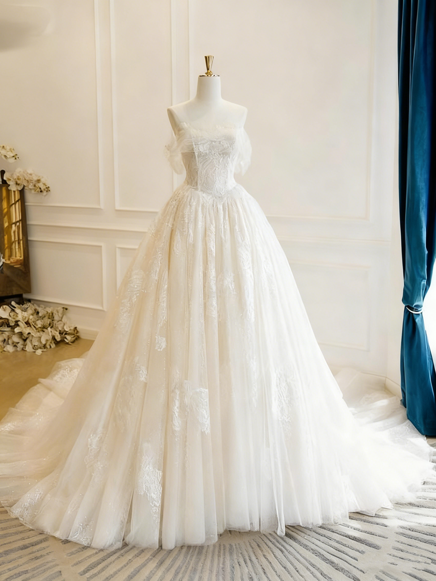 New Arrival Wedding Dress Off Shoulder Tulle Pleated Wedding Dress  D3818