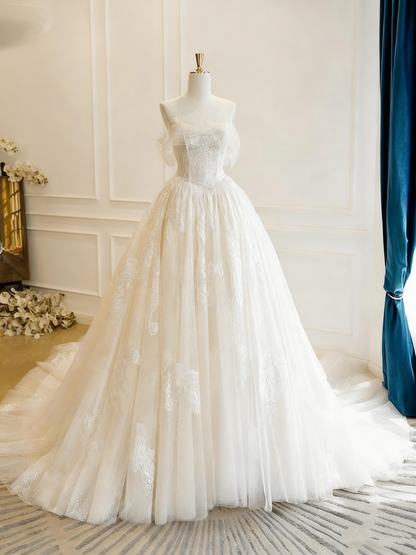 New Arrival Wedding Dress Off Shoulder Tulle Pleated Wedding Dress  D3818