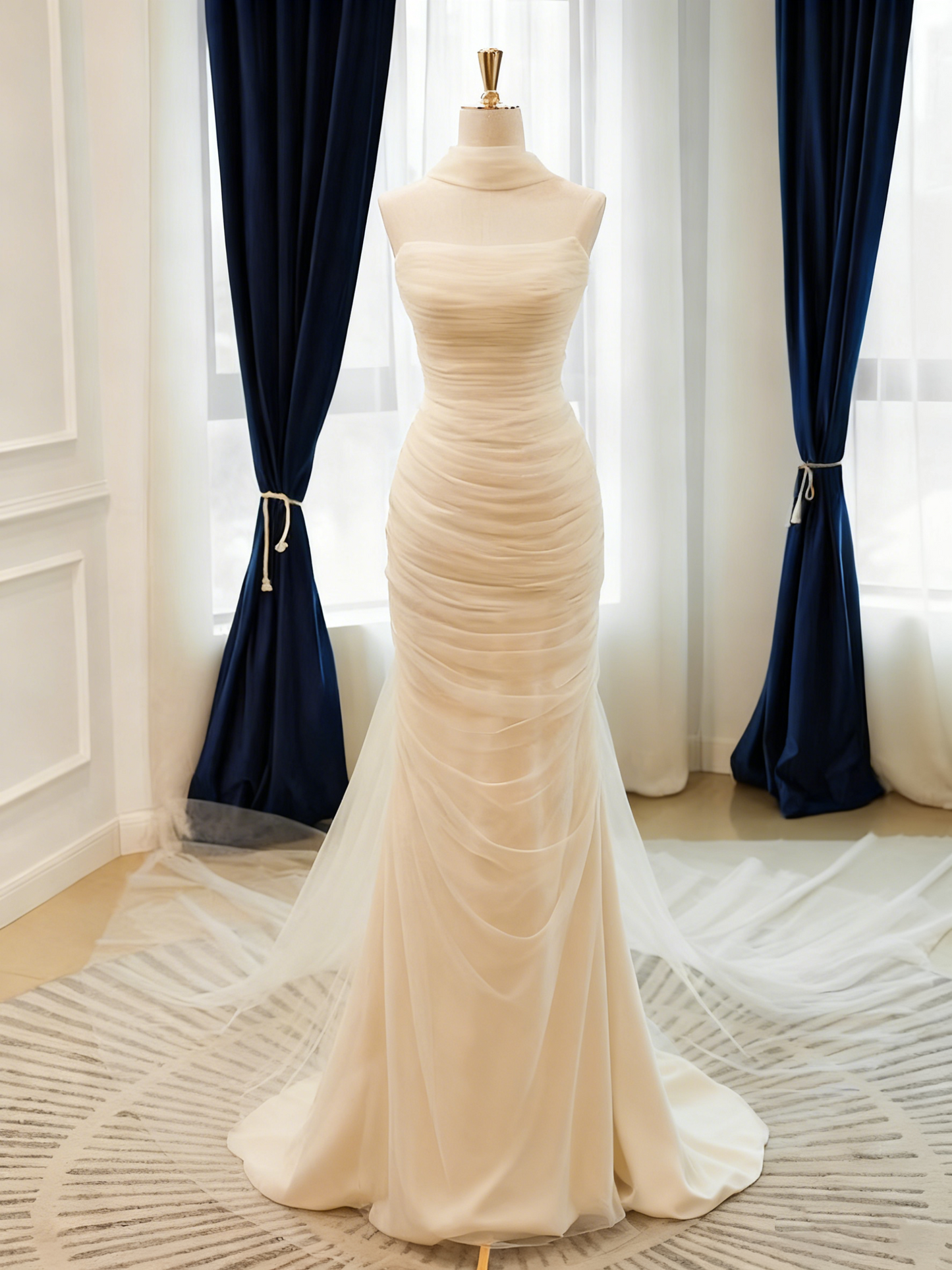 New Arrival Wedding Dress Strapless Tulle Pleated Mermaid Wedding Dress  D3819