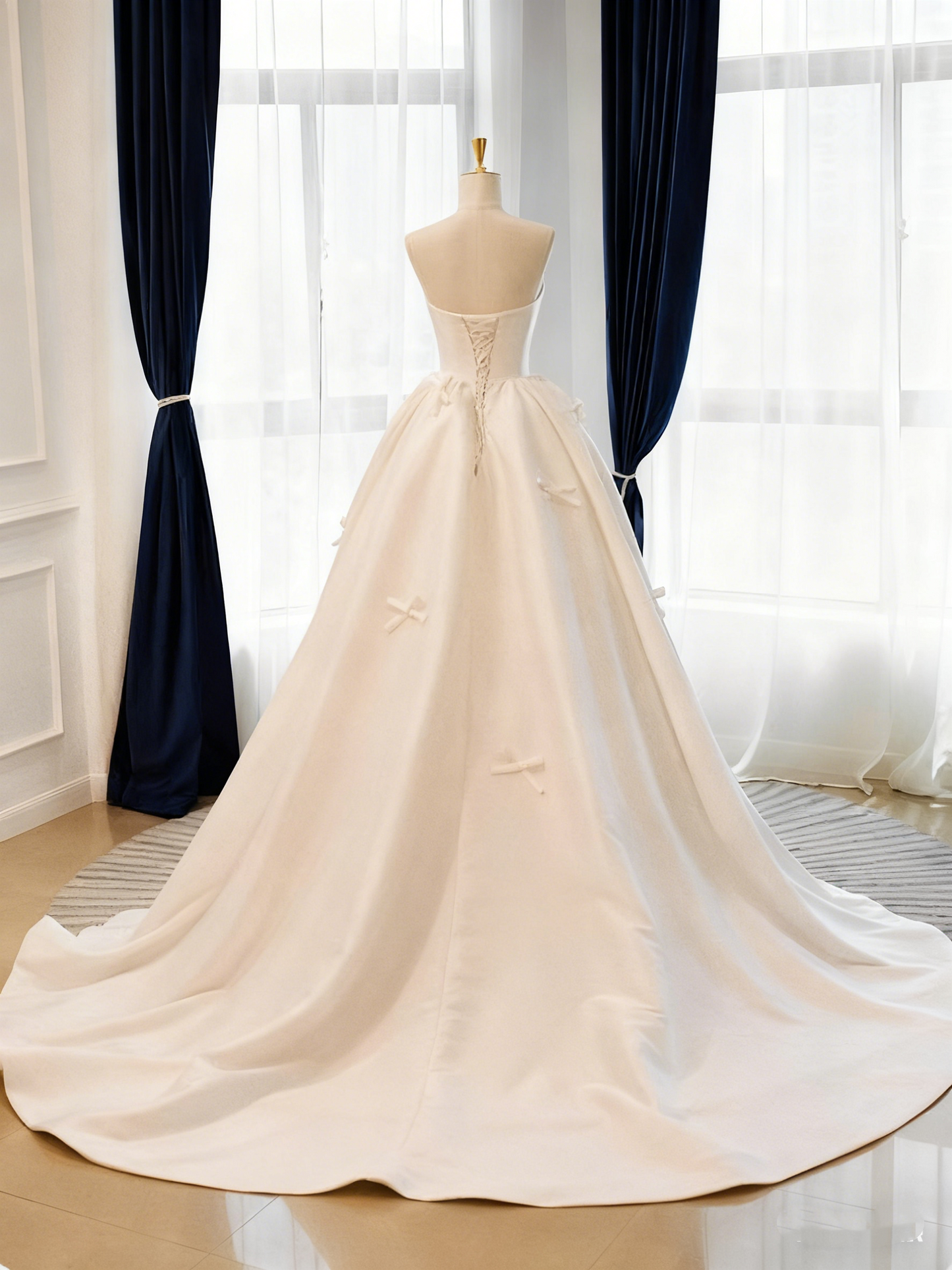 Minimalist Wedding Dress Strapless Bowknot Pleated Wedding Dress  D3820