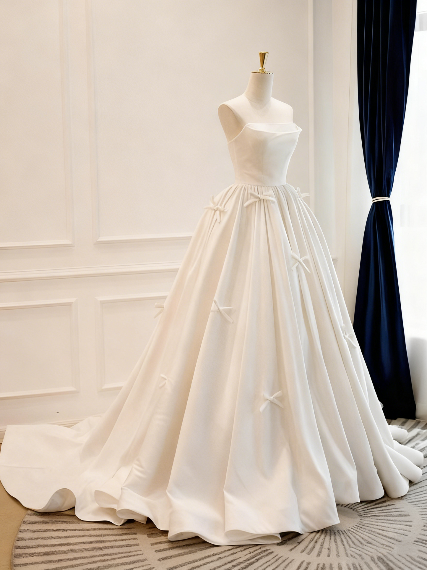 Minimalist Wedding Dress Strapless Bowknot Pleated Wedding Dress  D3820