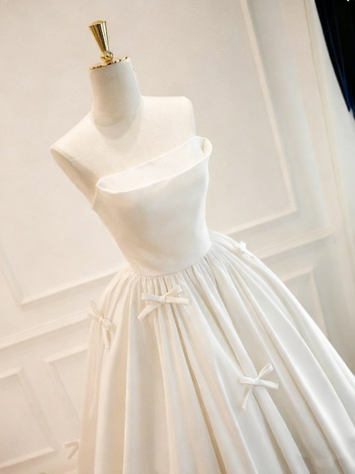 Minimalist Wedding Dress Strapless Bowknot Pleated Wedding Dress  D3820