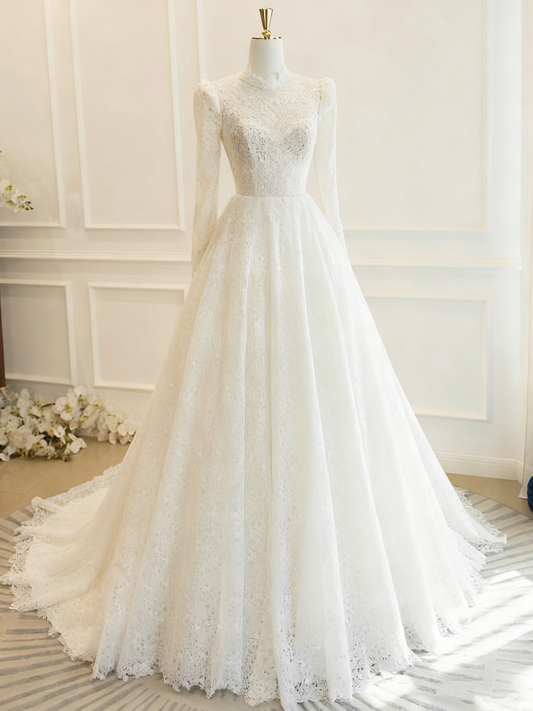 Retro Wedding Dresss Long Sleeves Backless Wedding Dress  D3822