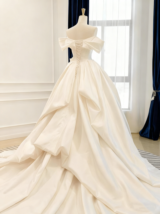 Pretty Wedding Dress Off Shoulder Pleated Wedding Dress    D3824