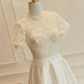 Vintage Wedding Dress Short Sleeves Backless Pleated Wedding Dress     D3825