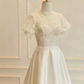 Vintage Wedding Dress Short Sleeves Backless Pleated Wedding Dress     D3825