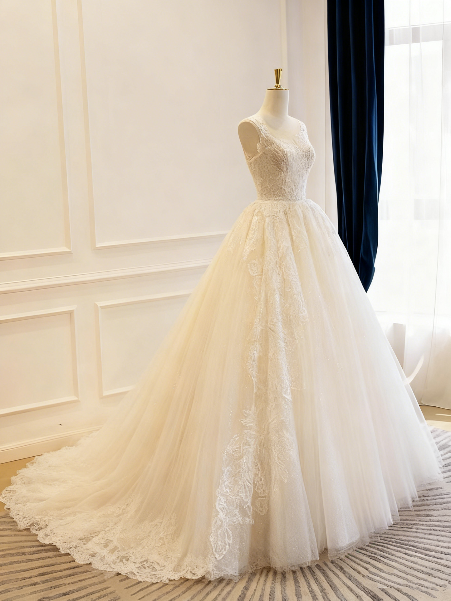 Gorgeous Wedding Dress Crew Neck Pleated Tulle Wedding Dress     D3827