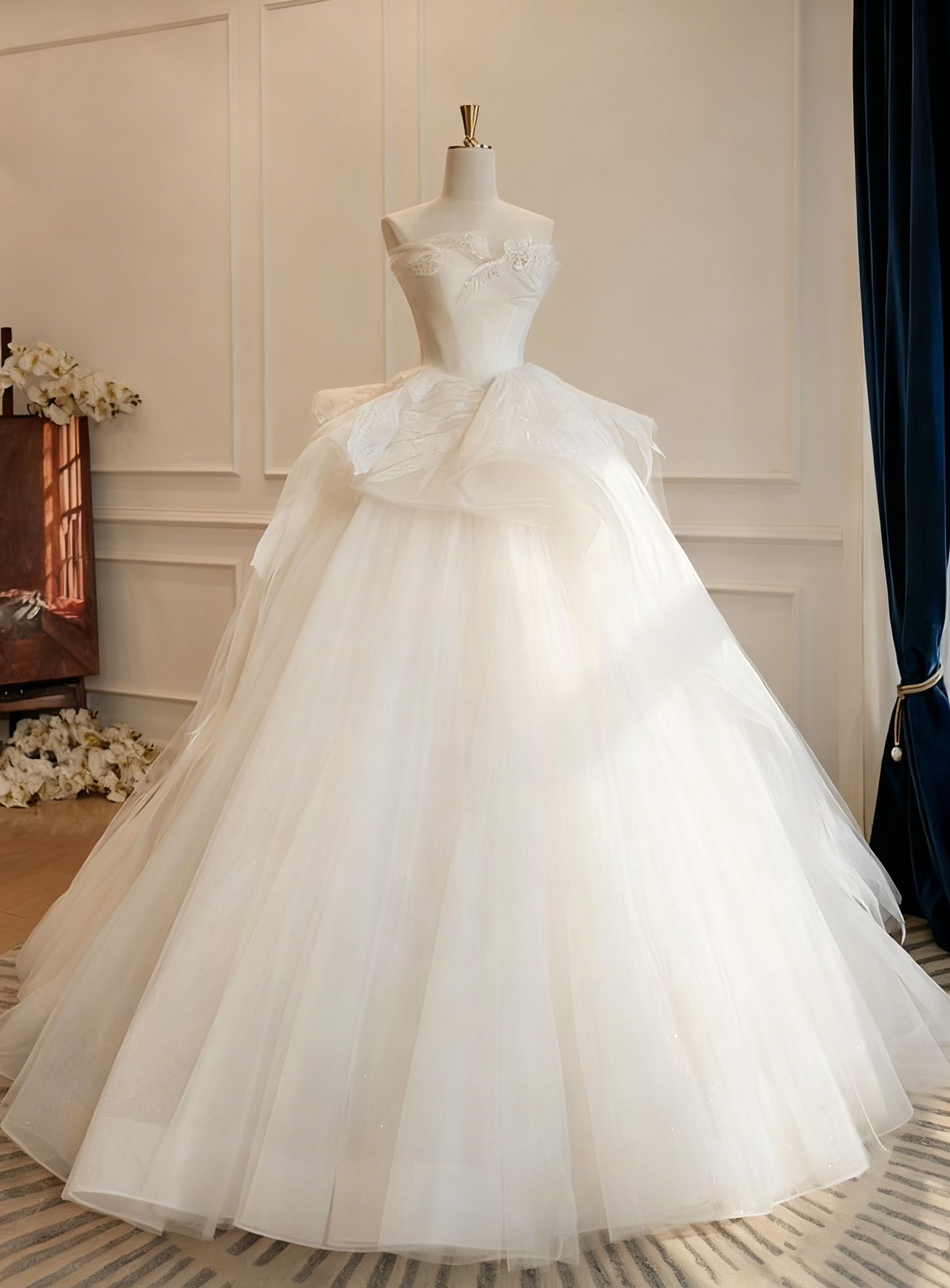 Robe de mariée beauté A-Line, décolleté en cœur, plissée, D3302