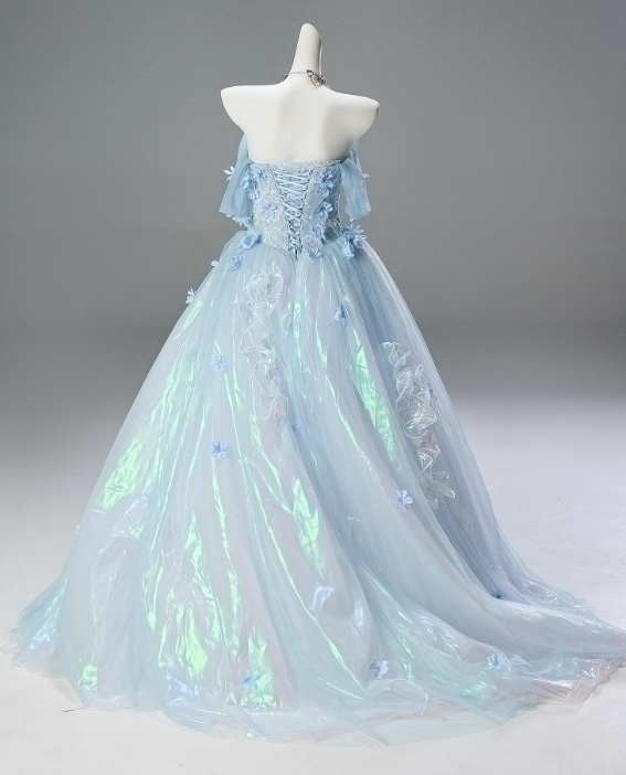 Shiny Prom Dress Off Shoulder Pleated Ruffle Ball Gown Quinceanera Dress Evening Dress     D3851