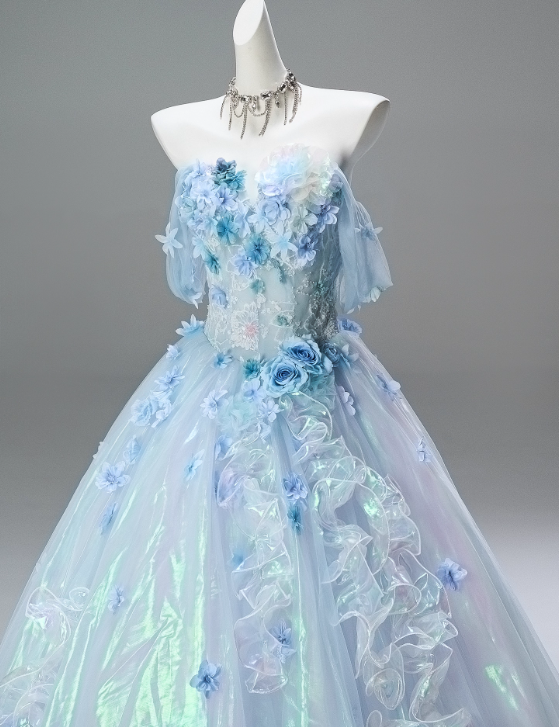 Shiny Prom Dress Off Shoulder Pleated Ruffle Ball Gown Quinceanera Dress Evening Dress     D3851