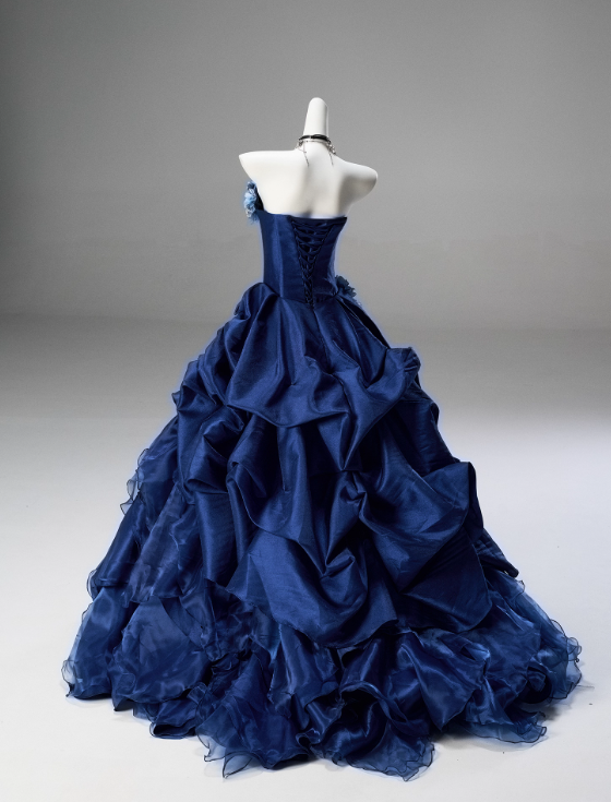 Gorgeous Prom Dress Dark Blue Strapless Pleated Ball Gown Quinceanera Dress Evening Dress     D3853