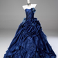 Gorgeous Prom Dress Dark Blue Strapless Pleated Ball Gown Quinceanera Dress Evening Dress     D3853