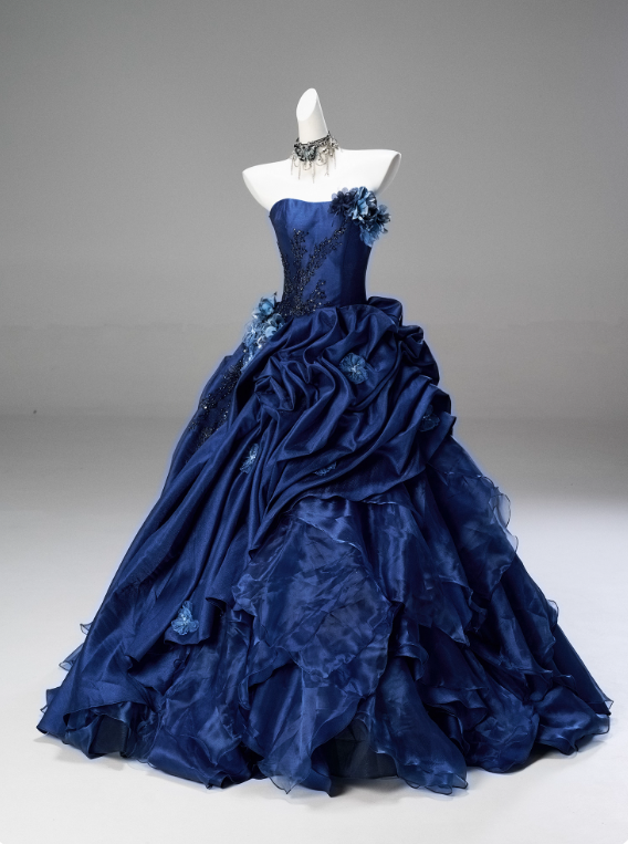 Gorgeous Prom Dress Dark Blue Strapless Pleated Ball Gown Quinceanera Dress Evening Dress     D3853