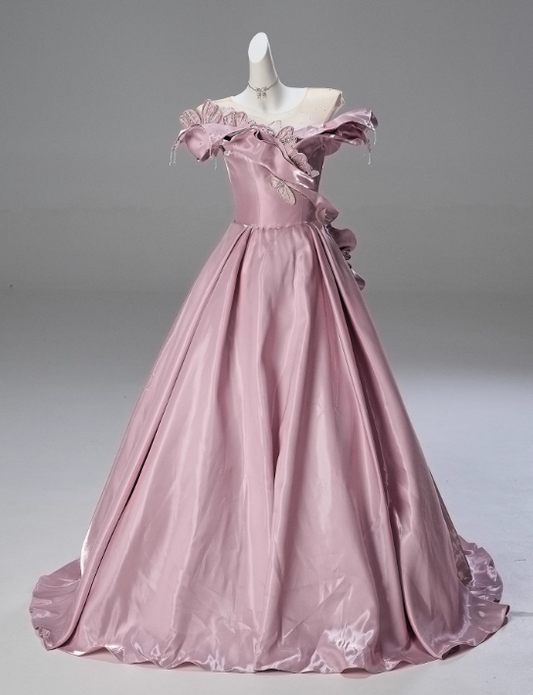 Beauty Prom Dress Crew Neck Pleated Ball Gown Quinceanera Dress Evening Dress     D3854