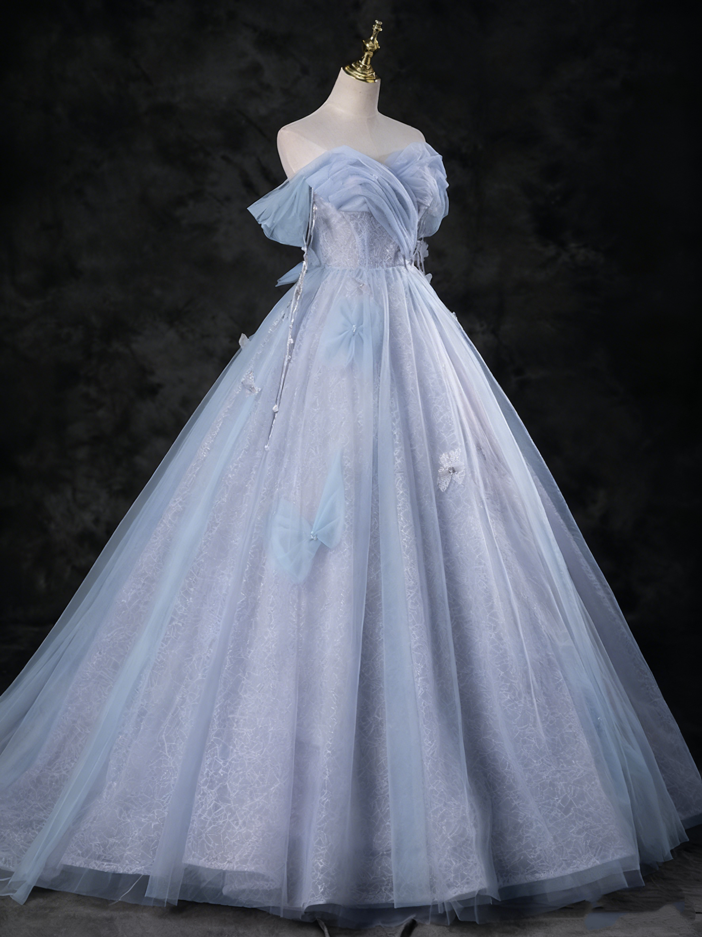 Elegant Prom Dress Off Shoulder Pleated Tulle Ball Gown Evening Dress Sweet 16 Dress     D3855