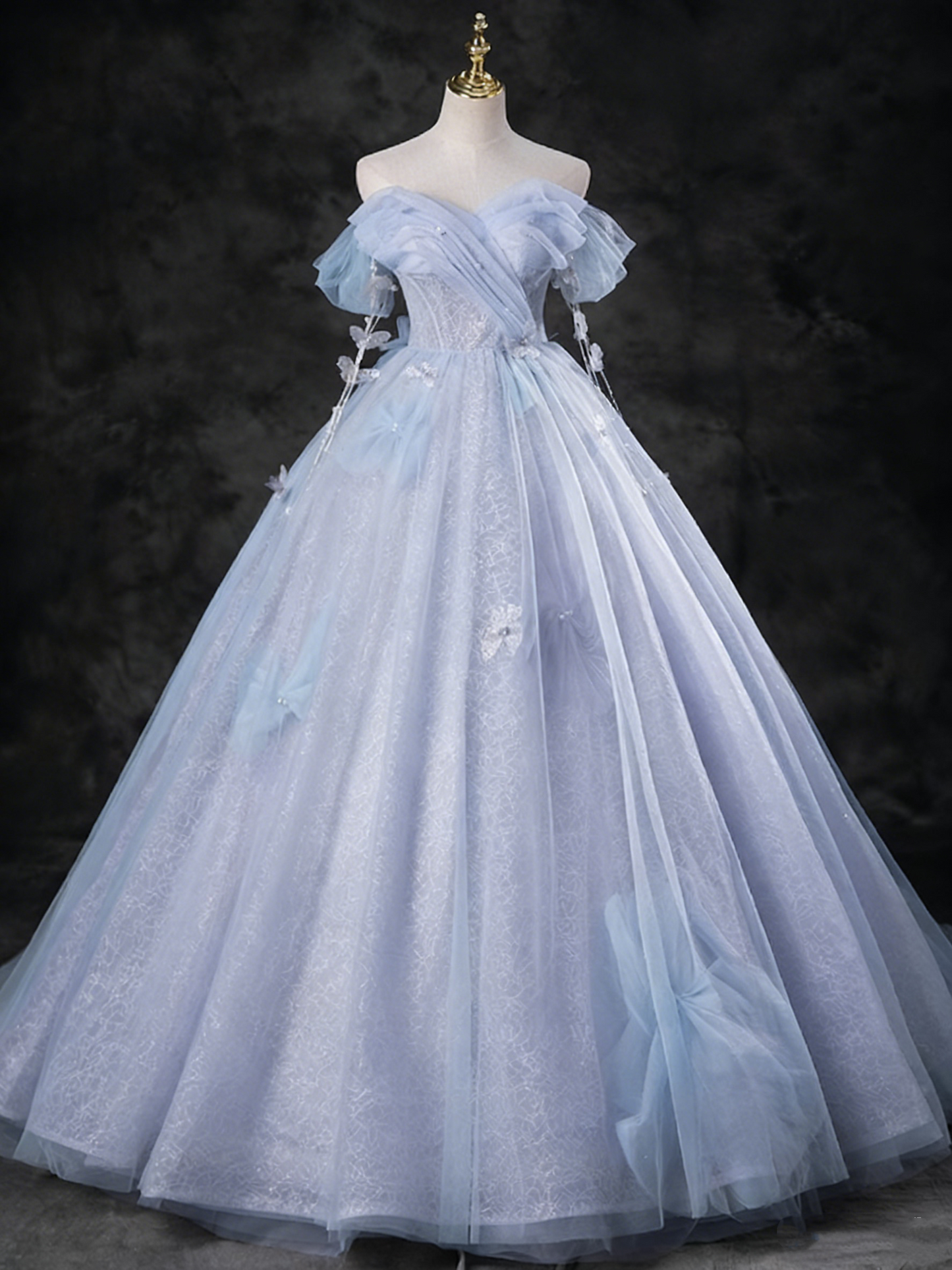 Elegant Prom Dress Off Shoulder Pleated Tulle Ball Gown Evening Dress Sweet 16 Dress     D3855