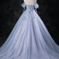 Elegant Prom Dress Off Shoulder Pleated Tulle Ball Gown Evening Dress Sweet 16 Dress     D3855