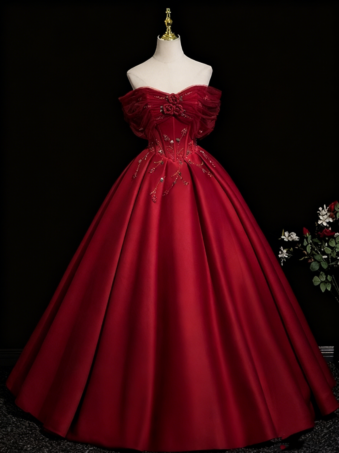 Stunning Prom Dress Off Shoulder Pleated Ball Gown Evening Dress Quinceanera Dress    D3856