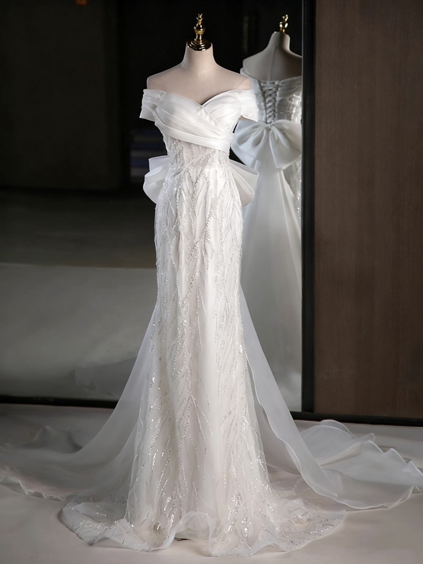 Elegant Prom Dress Off Shoulder Tulle Mermaid Evening Dress Gala Dress   D3858