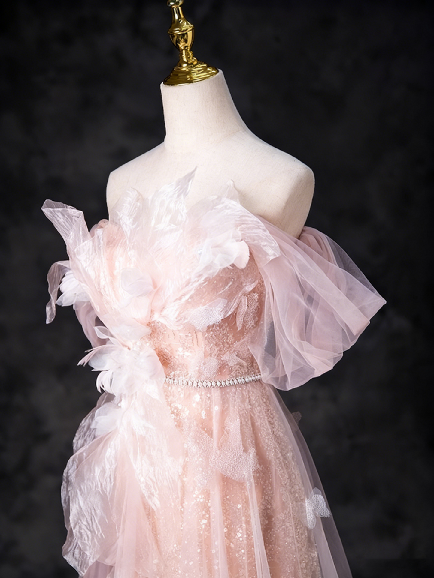 Pretty Prom Dress Off Shoulder Pleated Tulle Evening Dress Gala Dress Birthday Outfits    D3860