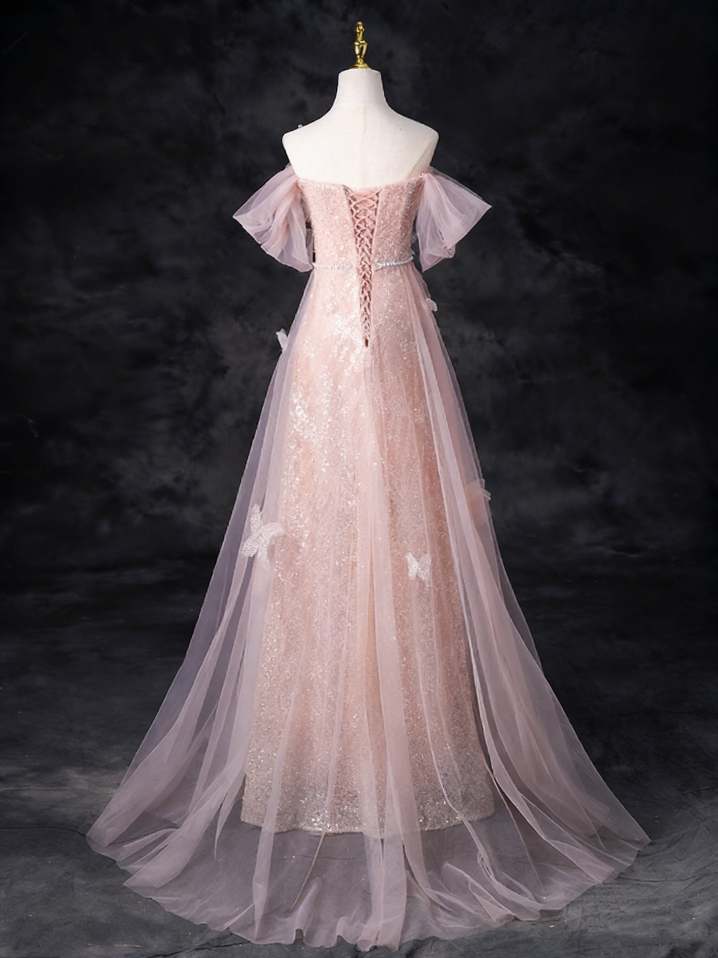 Pretty Prom Dress Off Shoulder Pleated Tulle Evening Dress Gala Dress Birthday Outfits    D3860