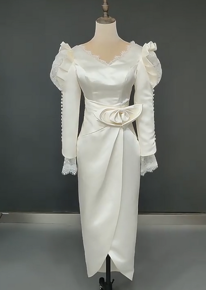 Retro Wedding Dress V-neck Pleated Wedding Dress  D3863