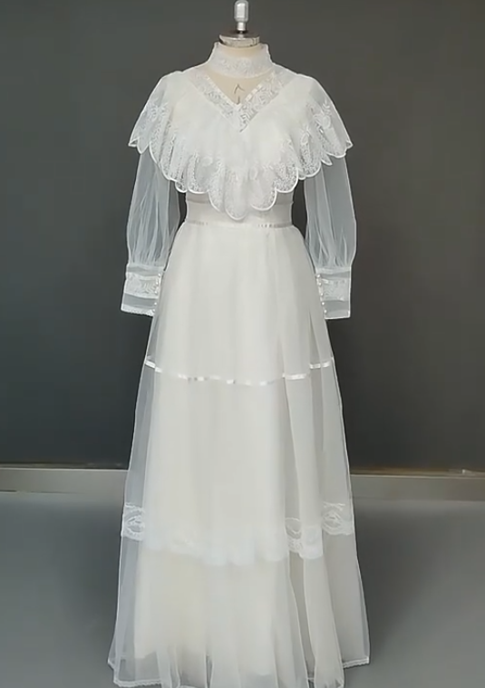 Vintage Wedding Dress High Collar Tulle Wedding Dress  D3868