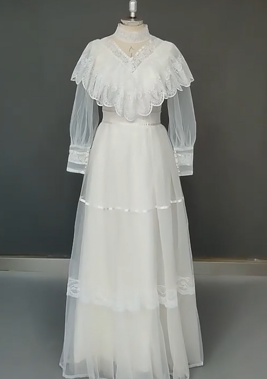 Vintage Wedding Dress High Collar Tulle Wedding Dress  D3868