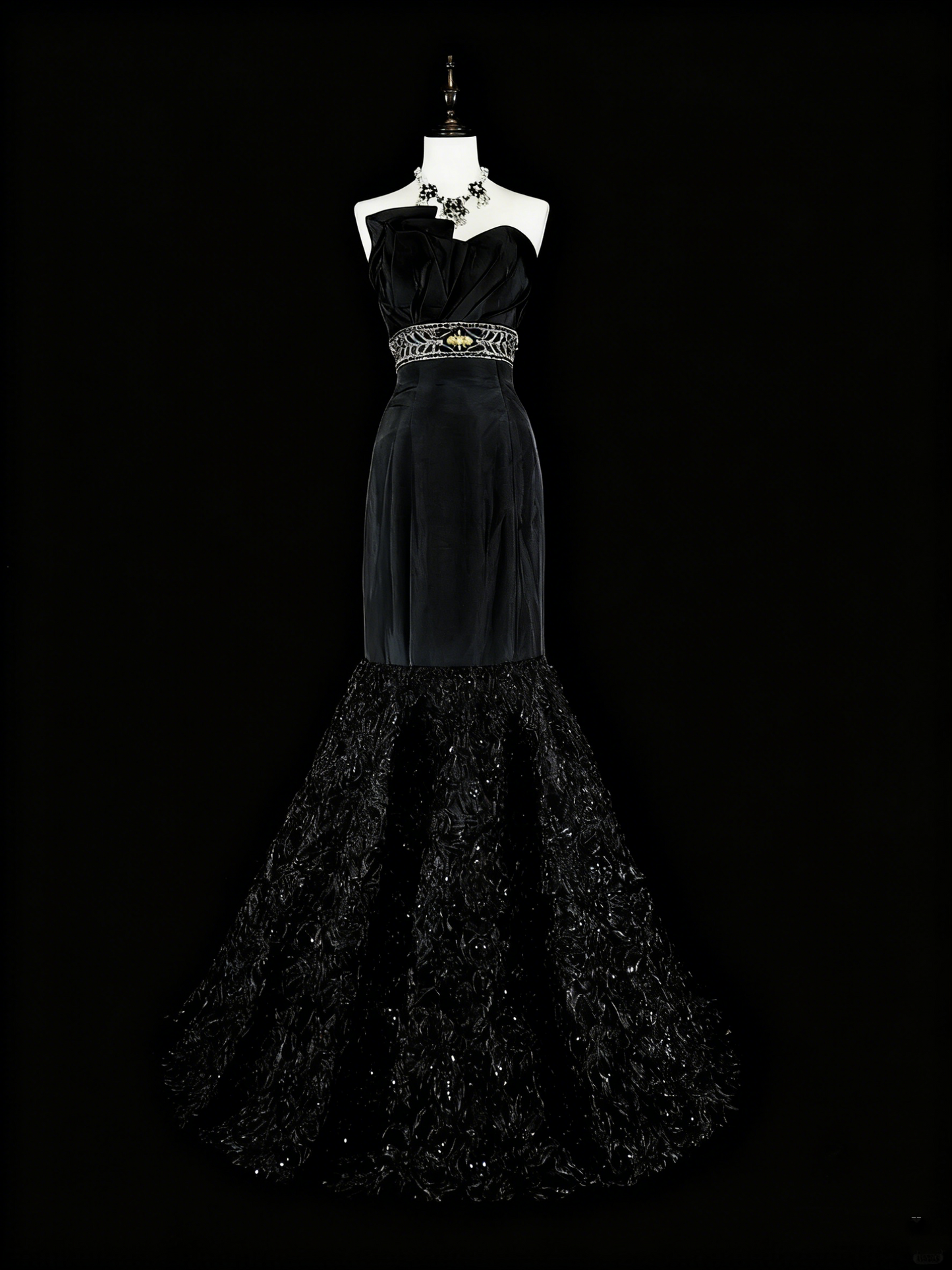 Beauty Prom Dress Black Strapless Pleated Mermaid Evening Dress Gala Dress   D3870