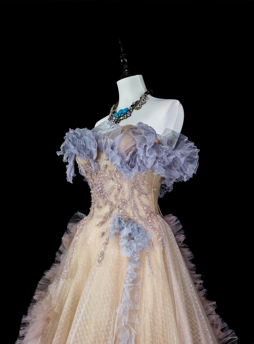 Elegant Prom Dress A Line Off Shoulder Pleated Tulle Evening Dress Gala Dress   D3871