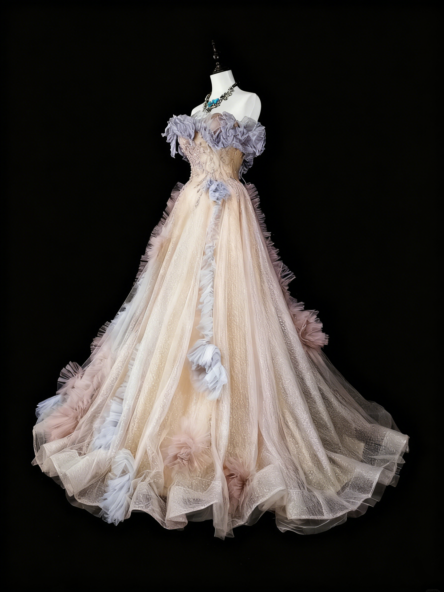 Elegant Prom Dress A Line Off Shoulder Pleated Tulle Evening Dress Gala Dress   D3871