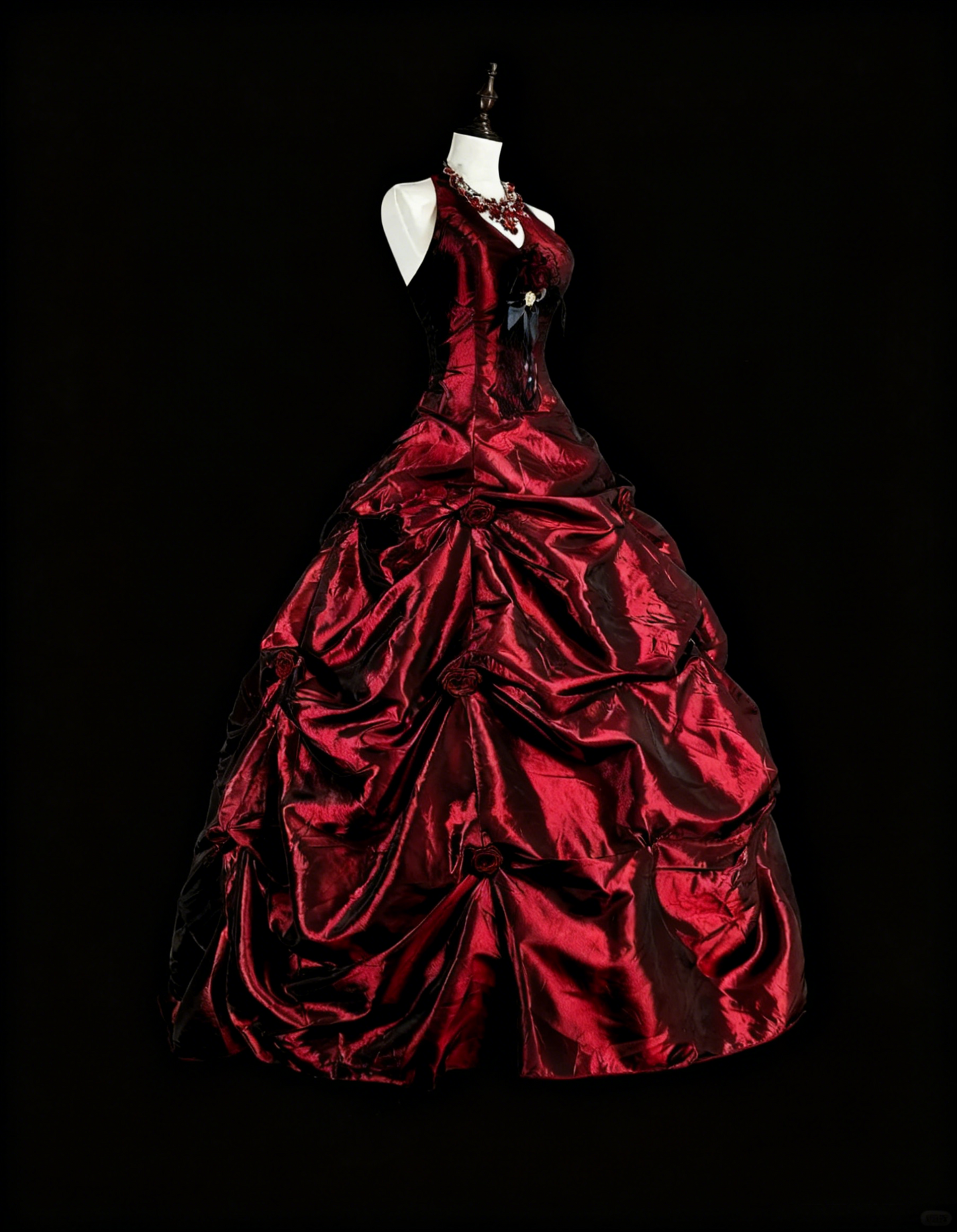 Stunning Prom Dress Wine Red Halter Pleated Ball Gown Evening Dress Quinceanera Outfits   D3875