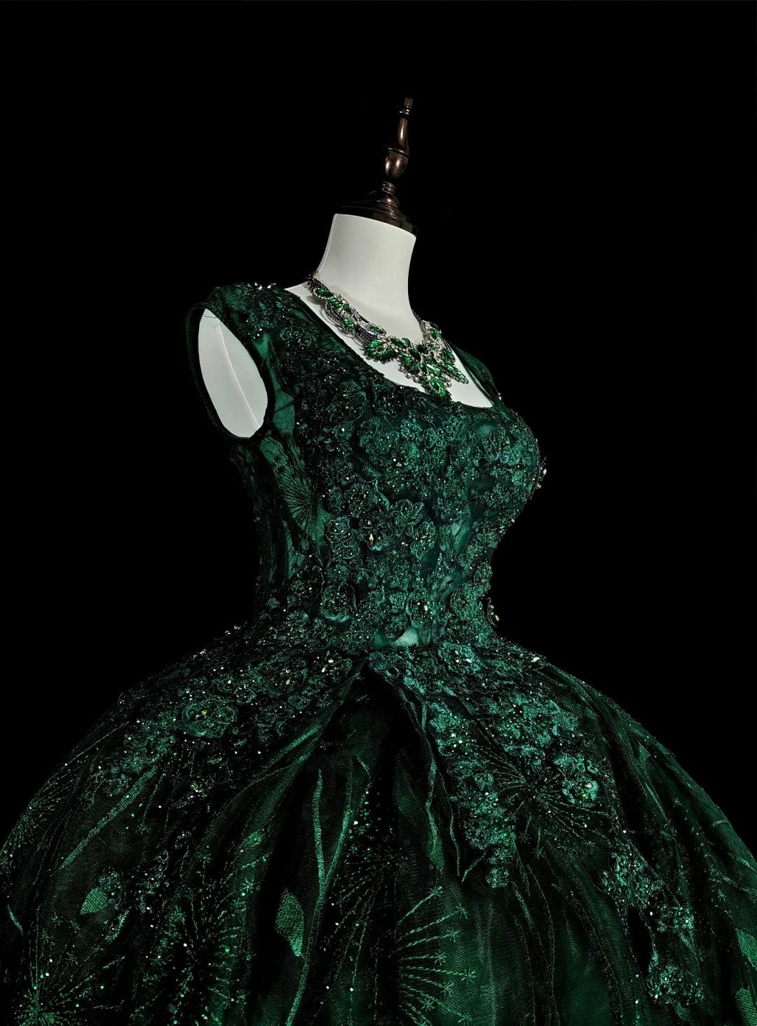 Gorgeous Prom Dress Dark Green Square Neck Pleated Tulle Ball Gown Evening Dress Quinceanera Outfits   D3877