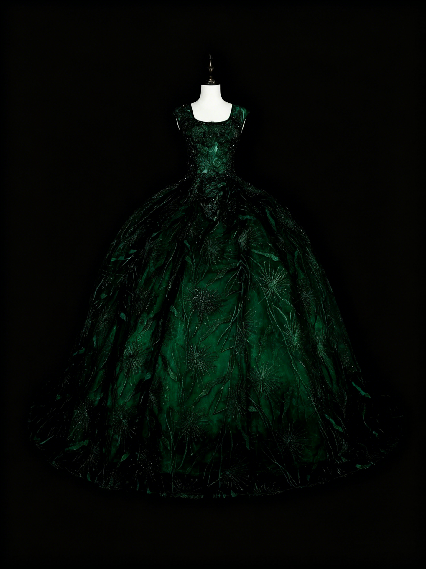 Gorgeous Prom Dress Dark Green Square Neck Pleated Tulle Ball Gown Evening Dress Quinceanera Outfits   D3877