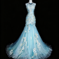 Beauty Prom Dress Light Blue Pleated Tulle Mermaid Evening Dress Birthday Party Outfits    D3878